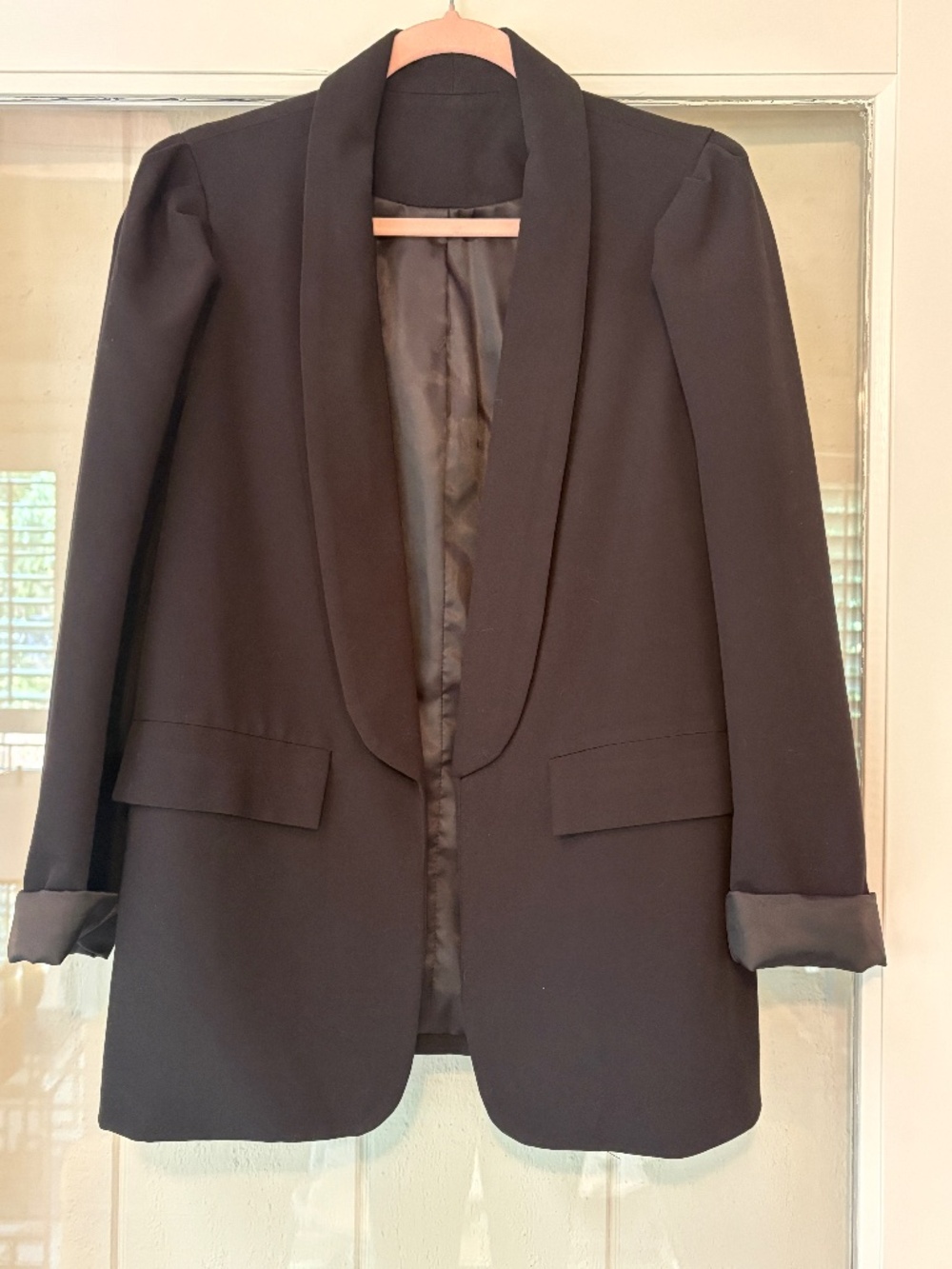 Cicy Bell Women's Casual Blazer Jackets Puff Long Sleeve Open Front Black Medium